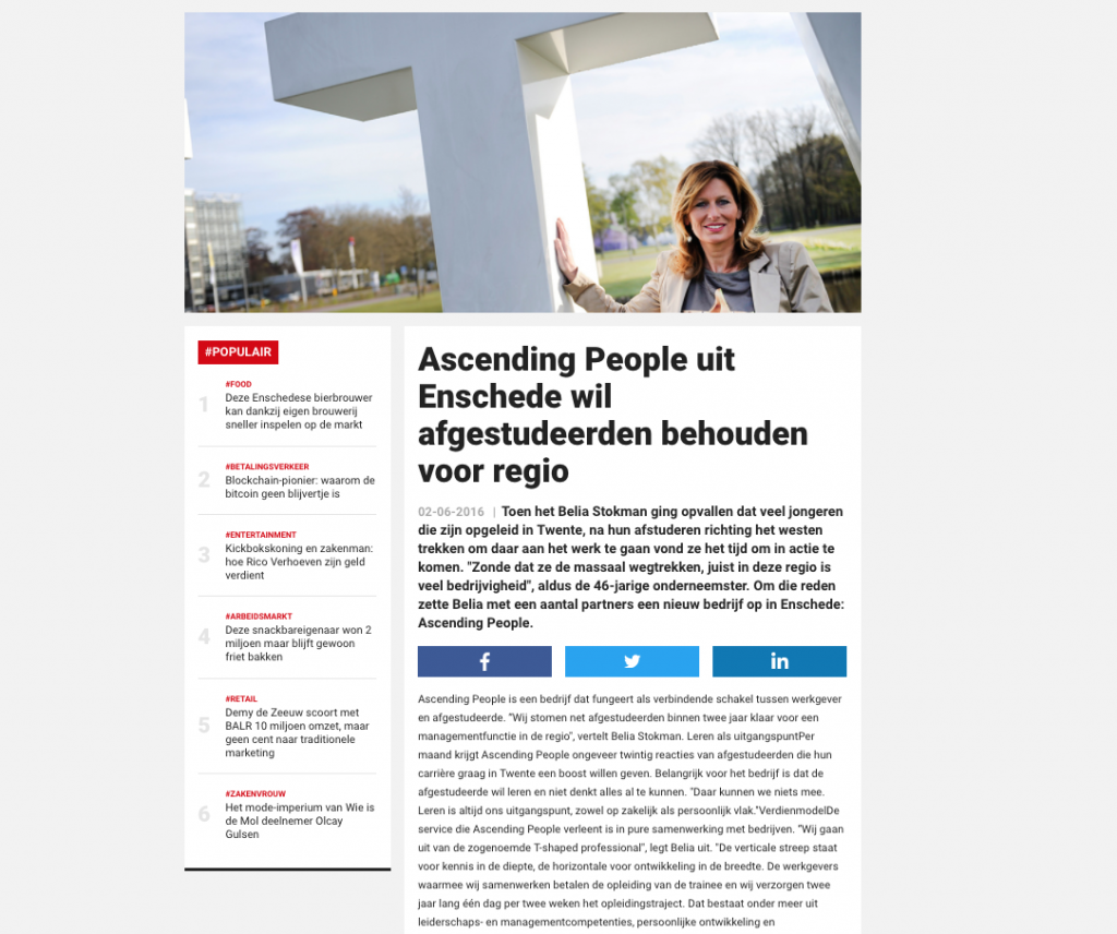 Ascending people uit Enschede wil afgestudeerden behouden voor regio